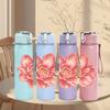 1PC Soft Pink Peony Flower 750ml Color Plastic Sports Water Bottle Leakproof Flip Straw Lid Suitable for Sports Office Home Use