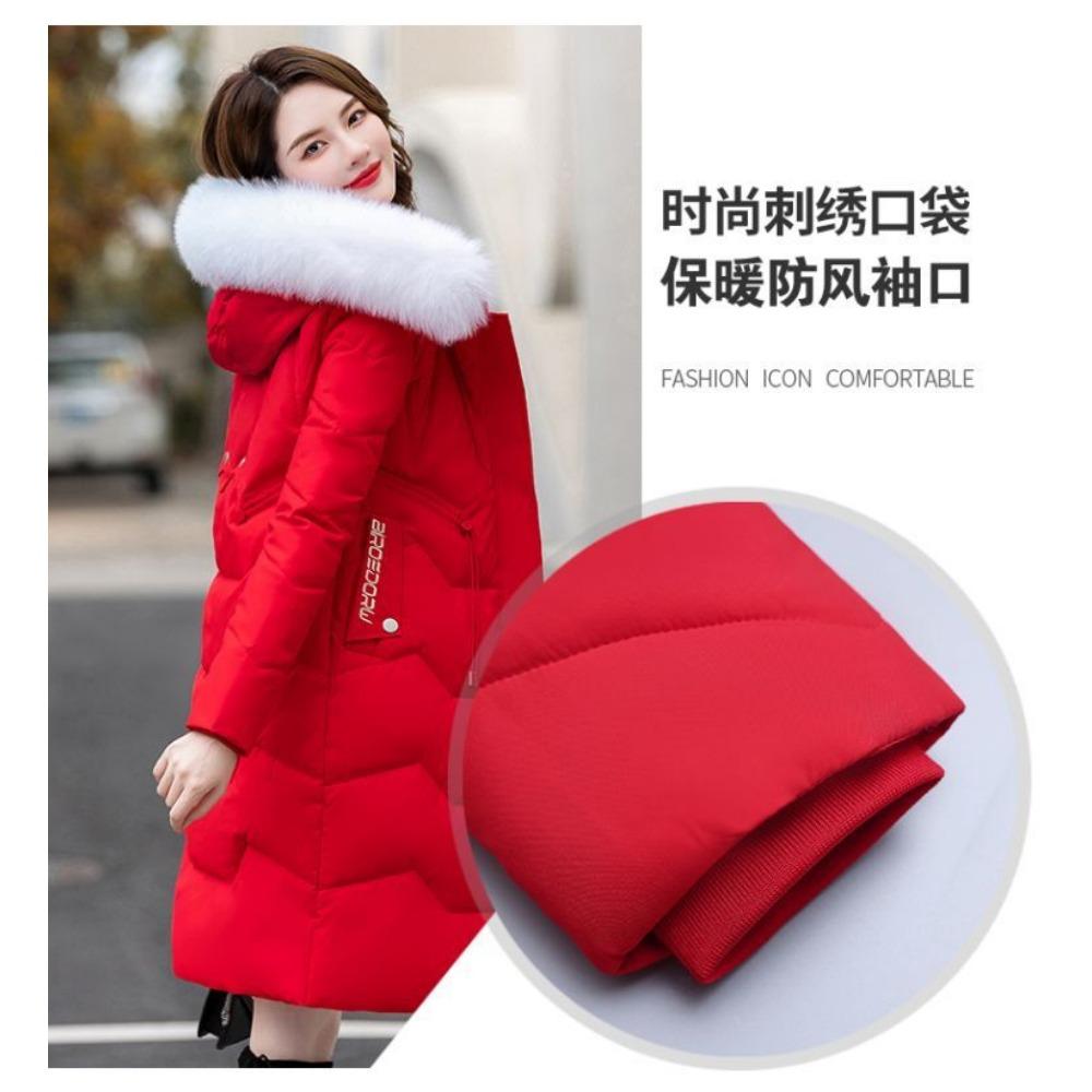 Down Jacket Women's Medium and Long New Slim-fit Fur Collar Warm Duck Down Thickened Jacket Winter
