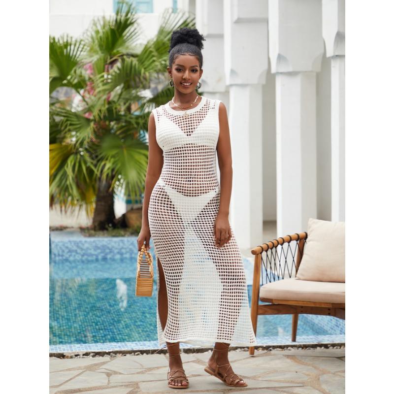

Beach Cover-Up Women s Hollow Knit Vest Dress Sun Shirt One Size белый