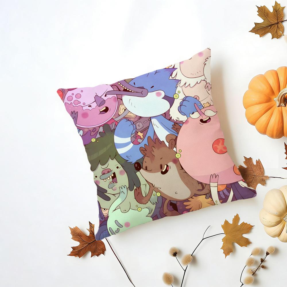 

RRegular Show Cushion Cover Washable Linen Pillowcase Soft for Daily Sofa Bed Home Room Decor 30X30cm