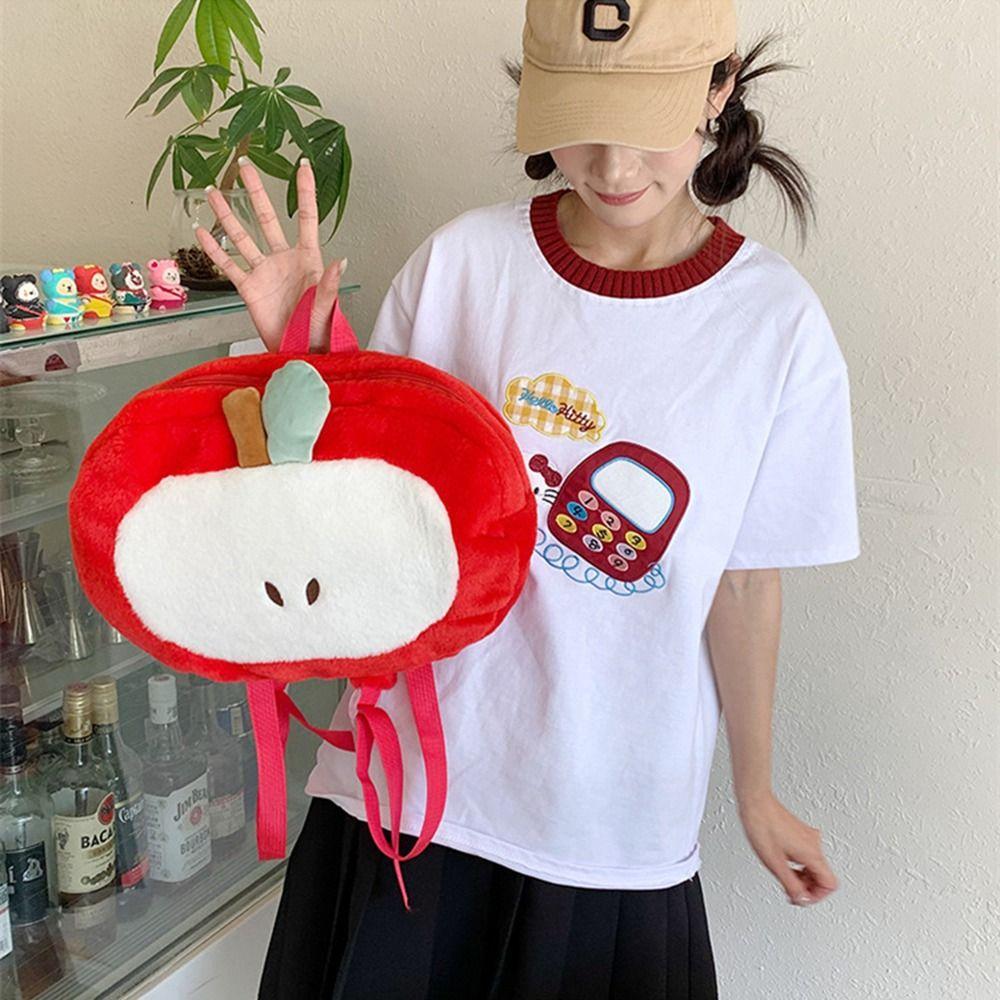 Kawaii Cartoon Fruit Plush Backpack Soft Cute Decorate Knapsack Fruit Doll Shoulder Bag  Outdoor
