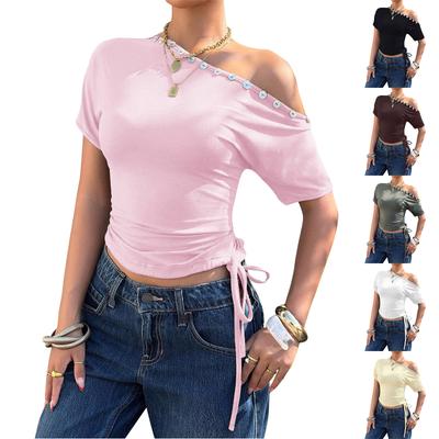 Womens Spring Tops Summer Shirts for Women Off Shoulder Ruched Design Casual Short Sleeve Tshirts Shirts for Women