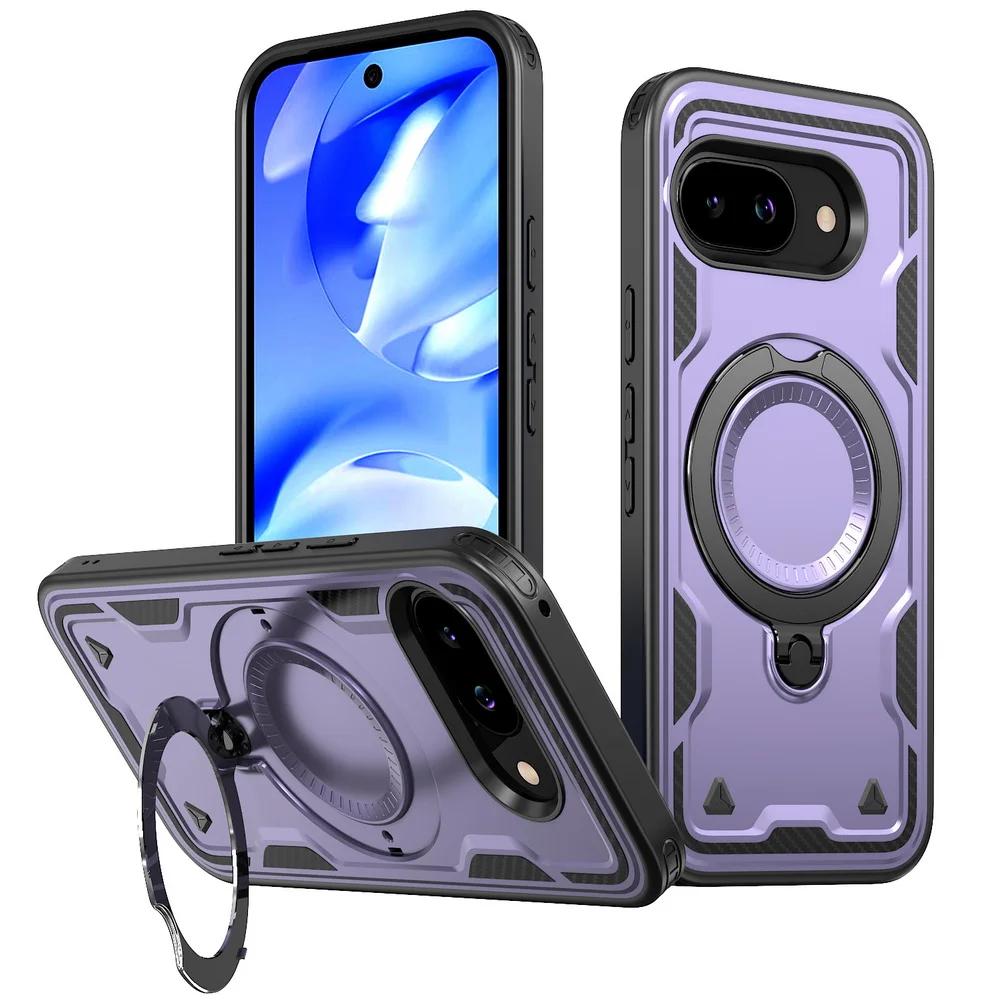 Militärischer Panzerschutz Handyhüllen Für Google Pixel 10 Pro XL Pixel Pixel 9 Pro XL 9A Magnetischer Metallring Drehbare Halterungsabdeckung
