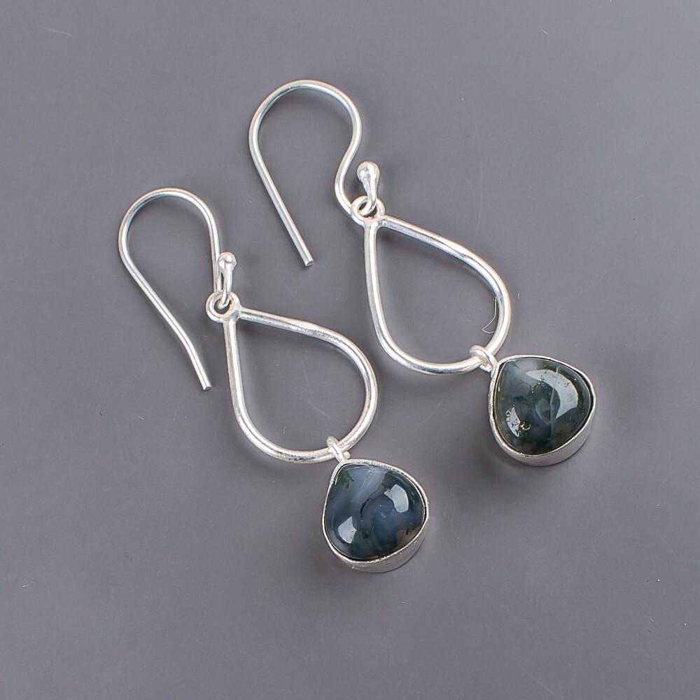 Moss Agate Gemstone 925 Sterling Silver Jewelry Handmade Designer Earrings1.90" EE-19-23