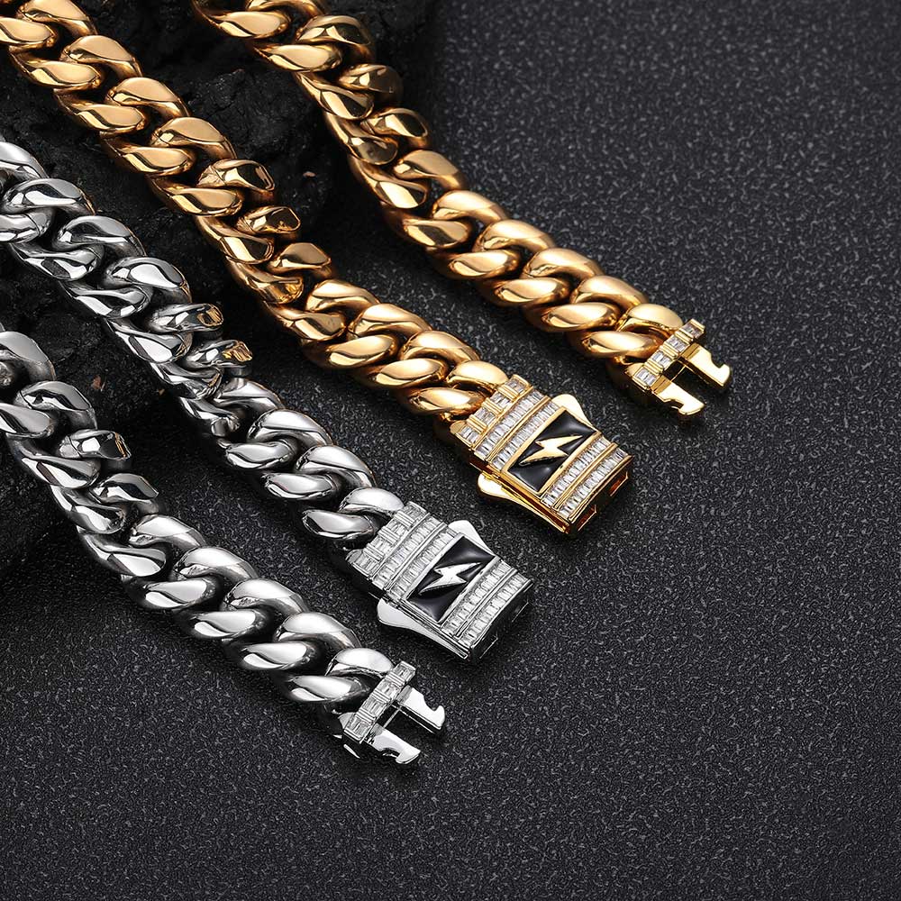 NUOYA Stainless Steel Cuban Link Bracelet Customizable Logo Unisex Iced Out Diamond Clasp Cuban Chain Bracelet for Men