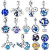 Fit Original Bangle Bracelet Copper Earth Charms Beads Blue Color Planet Dangle Pendants Diy Jewelry Marking
