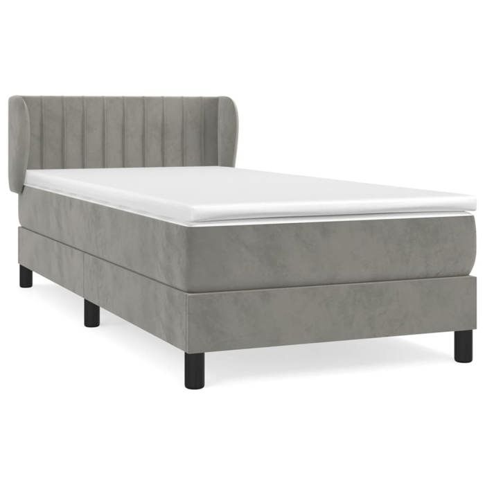 3127589 vidaXL Lit à sommier tapissier et matelas Gris clair 90x200 cm Velours