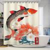 Beautiful Fish Pattern Shower Curtain Waterproof Bathroom Decor Red, Black, Orange Floral Design, 180x240cm
