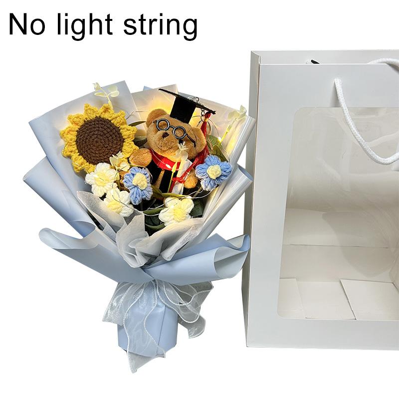 

1 комплект крючком цветок вязаный подсолнух выпускной букет подарок украшение для вечеринки маленький медведь синий