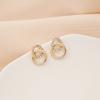 FTCY Gold Color Double Circle Stud Earrings For Women Korean Exquisite Simple Metal Crystal Earring Luxury Party Jewelry Gifts
