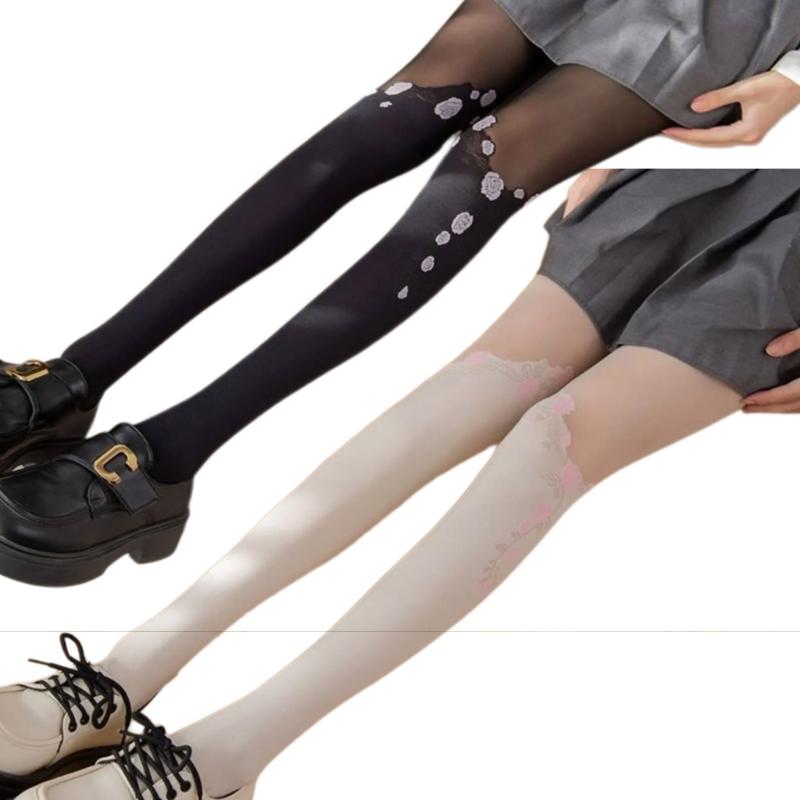 Sheer Tights for Women Flower Patchwork Pantyhose Control Top Thigh Highs Stockings Silk Thin Stockings Tights Hosiery