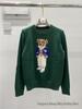 Cartoon Bear Embroidered Jacquard Knit Sweater - Women's Long Sleeve Round Neck