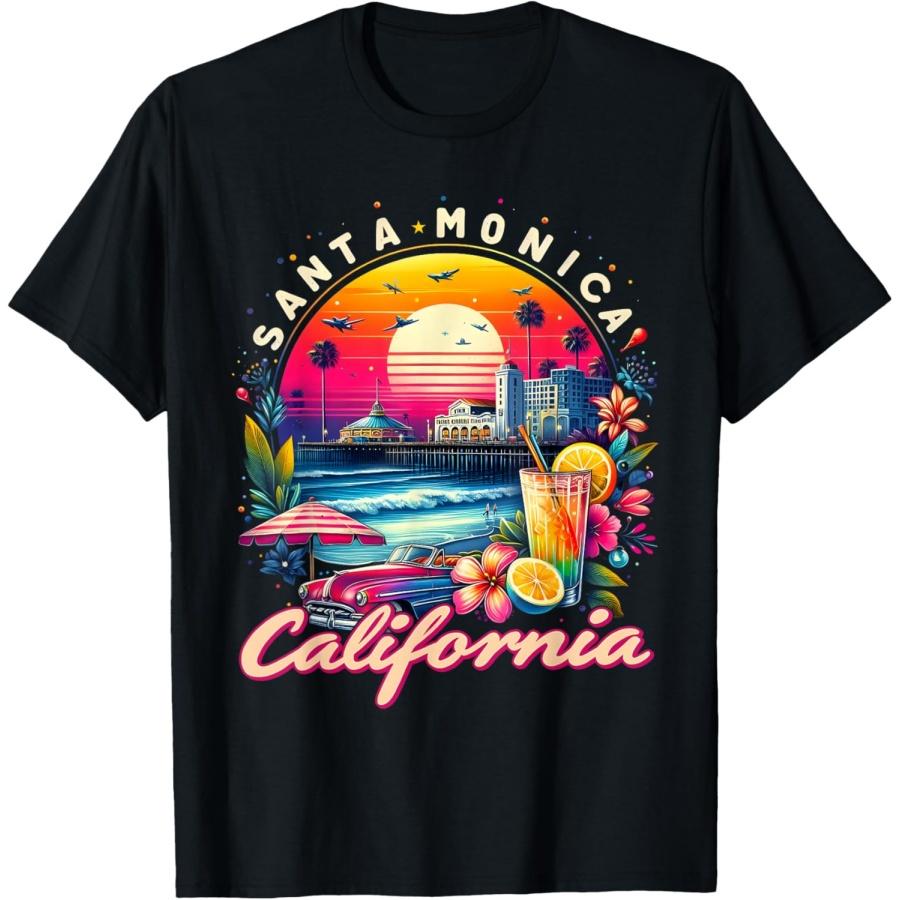 Sunset Vibes Santa Monica Trip Retro Santa Monica California T-Shirt S чёрный