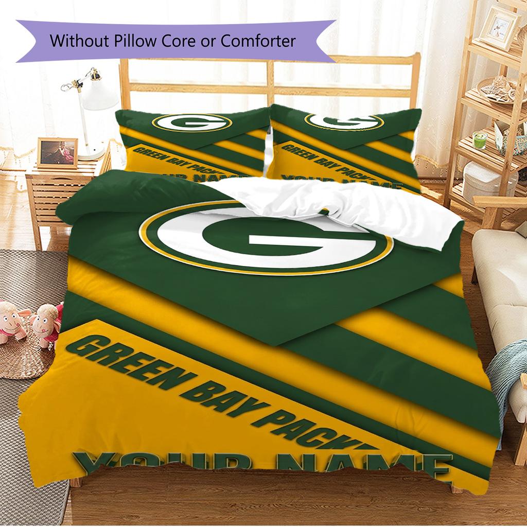 Name Custom Green Bay Packers Pattern Bedding Set Quilt Cover Pillowcase Home Decor Gift (1 * Duvet Cover + 2 * Pillowcase, Without Core)