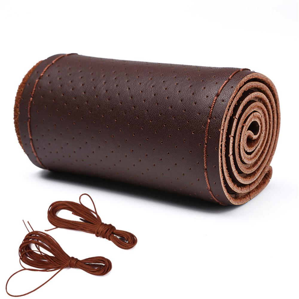 Universal Braid Steering Wheel Cover 38cm Leather Hand Sewing Steering Wheel Cover Genuine Cowhide Leather with Needles Thread
