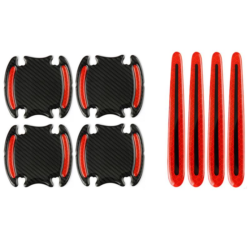 8PCS Car Door Bowl Handle Protector Safety Warning Anti-collision Anti-scratch Reflective Strip Exterior Protection Accessories