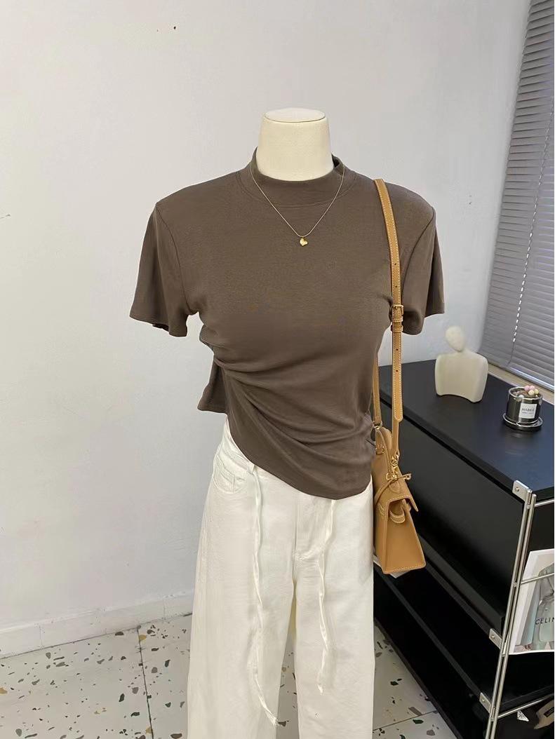 

Универсальная женская рубашка без воротника 2024 года — простая, однотонная, без катышков, с коротким рукавом, для весны/осени One Size (Recommended 80-135 Jin)