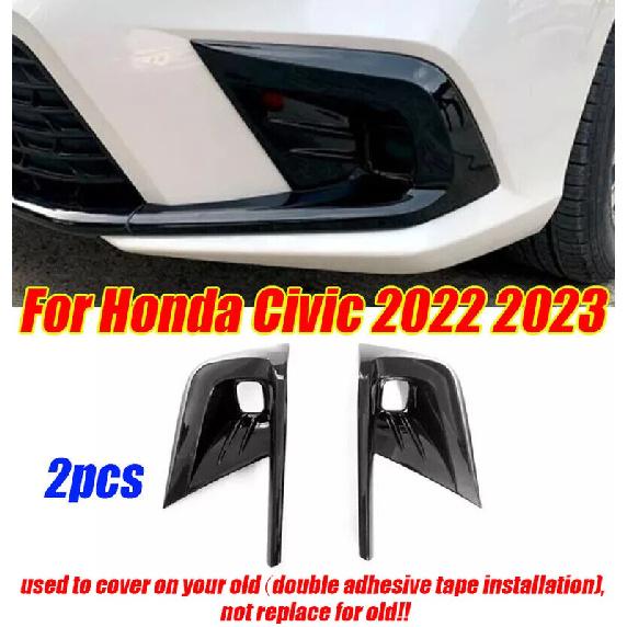 2x Glossy Black Front Fog Lamp Bumper Light Cover Trim For Honda Civic -2024