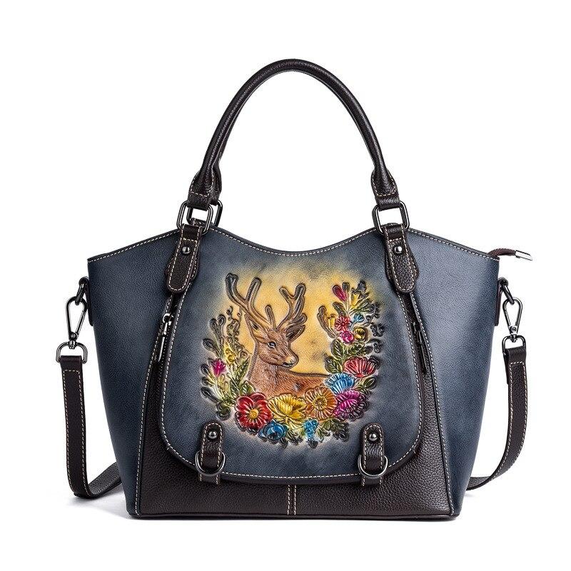 Genuine Leather Handbags Women Bags Designer Vintage Embossed First Layer Cowhide Shoulder Bags