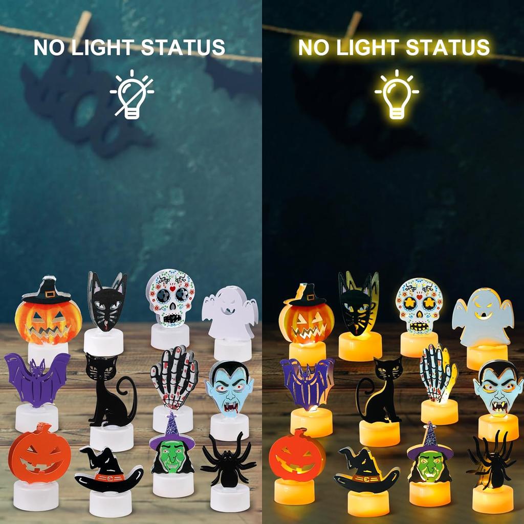 Halloween Flameless Tea Light Decorations, Halloween Spooky Electric Candles for Home Party Decorations - Ideal Halloween Gifts