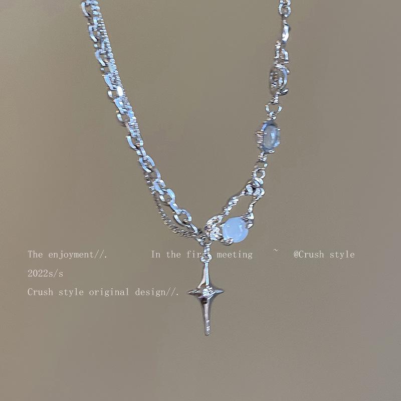 Moonstone Cross Titanium Steel Necklace - Women's Summer Luxury, Trendy Influencer Accessory