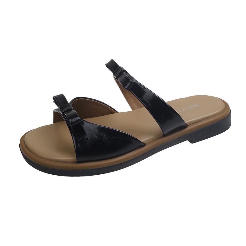 French bow soft bottom flat bottom cool slippers women's 2025 summer wear one pedal versatile comfortable slippers breathable