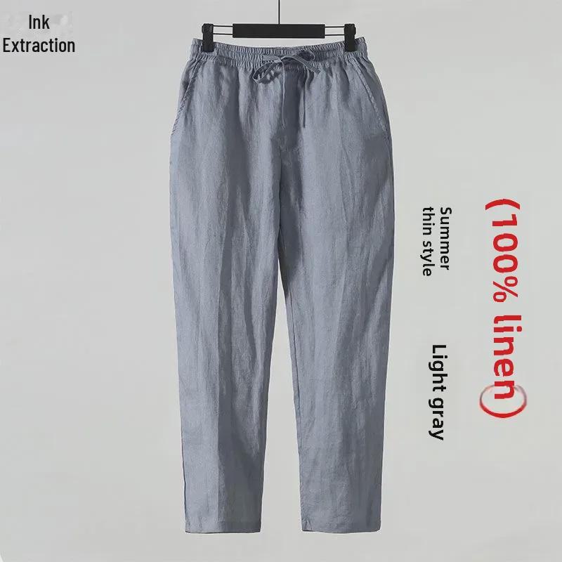 Men's Thin Loose-Fit Cotton & Linen Nine-Point Casual Pants, Chinese Style