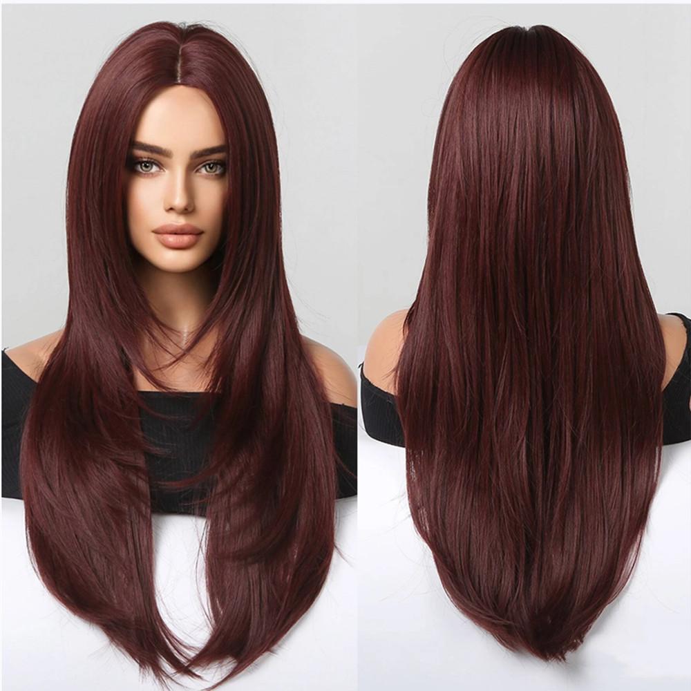 ALAN EATON Middle Part Blonde Synthetic Wigs Long Silk Straight Wig for Women Natural Looking Realistic Wig Heat Resistant Fiber