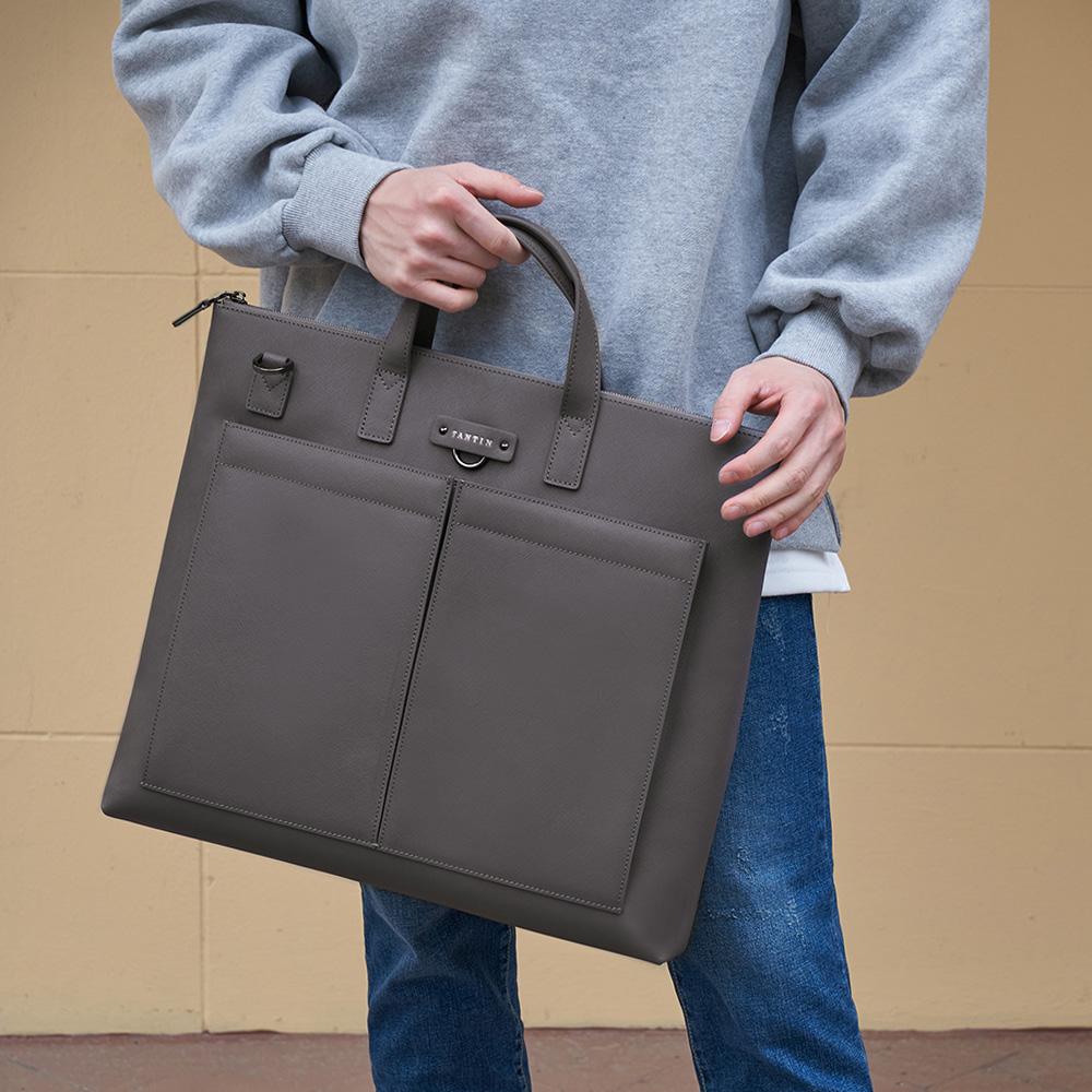 Tantin Leather Men'S Tote Bag T21355 Helmet Bag Gray