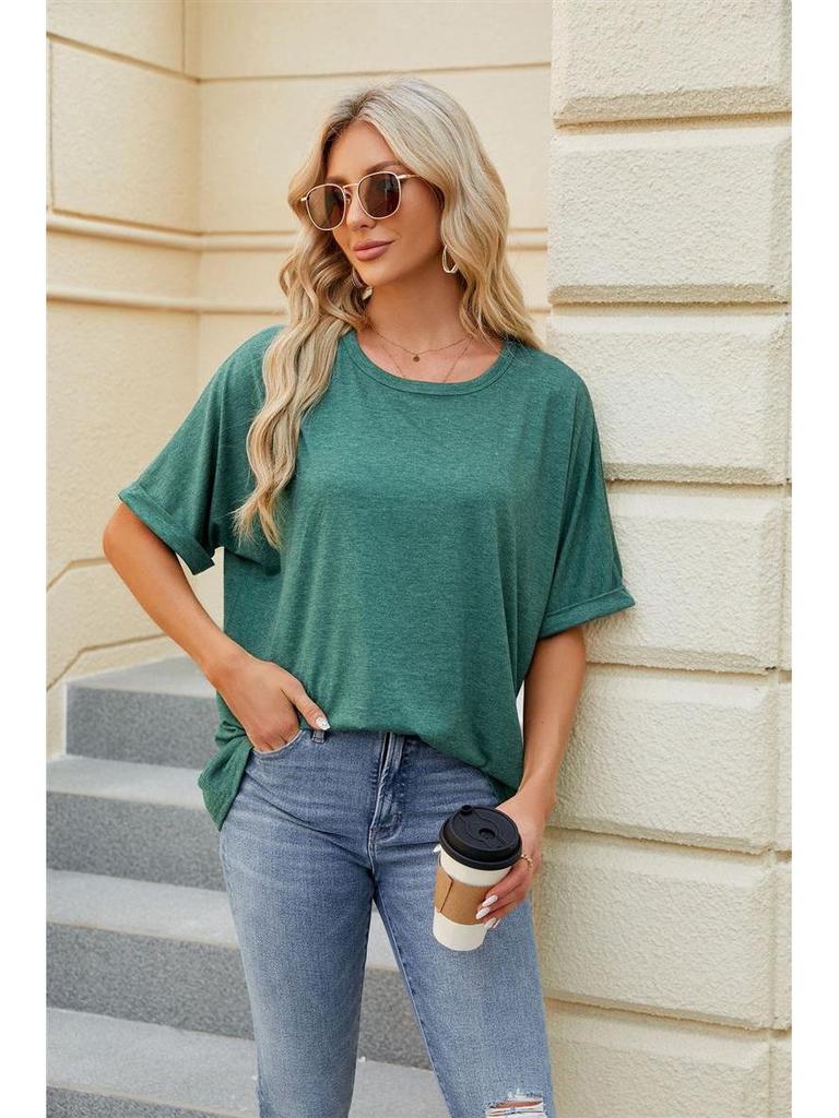 2024 Women's Spring/Summer Loose Solid Color Round Neck Short Sleeve T-Shirt