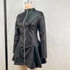 Women's Slim Long Sleeve Pleated Zip Casual Dresses