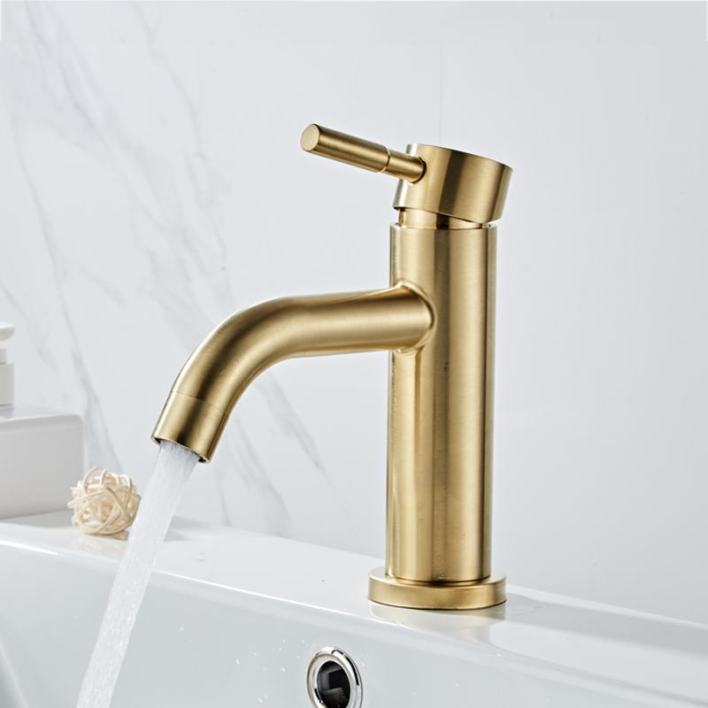 Deck Mount Gold Bathroom Basin Faucet Stainless Steel Hot Cold Mixer Crane Wash Taps Sink Faucets Single Handle Kitchen Faucet
