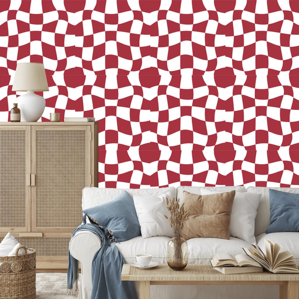 Wallpaper Free checkerboard red and white, red background 50x1000