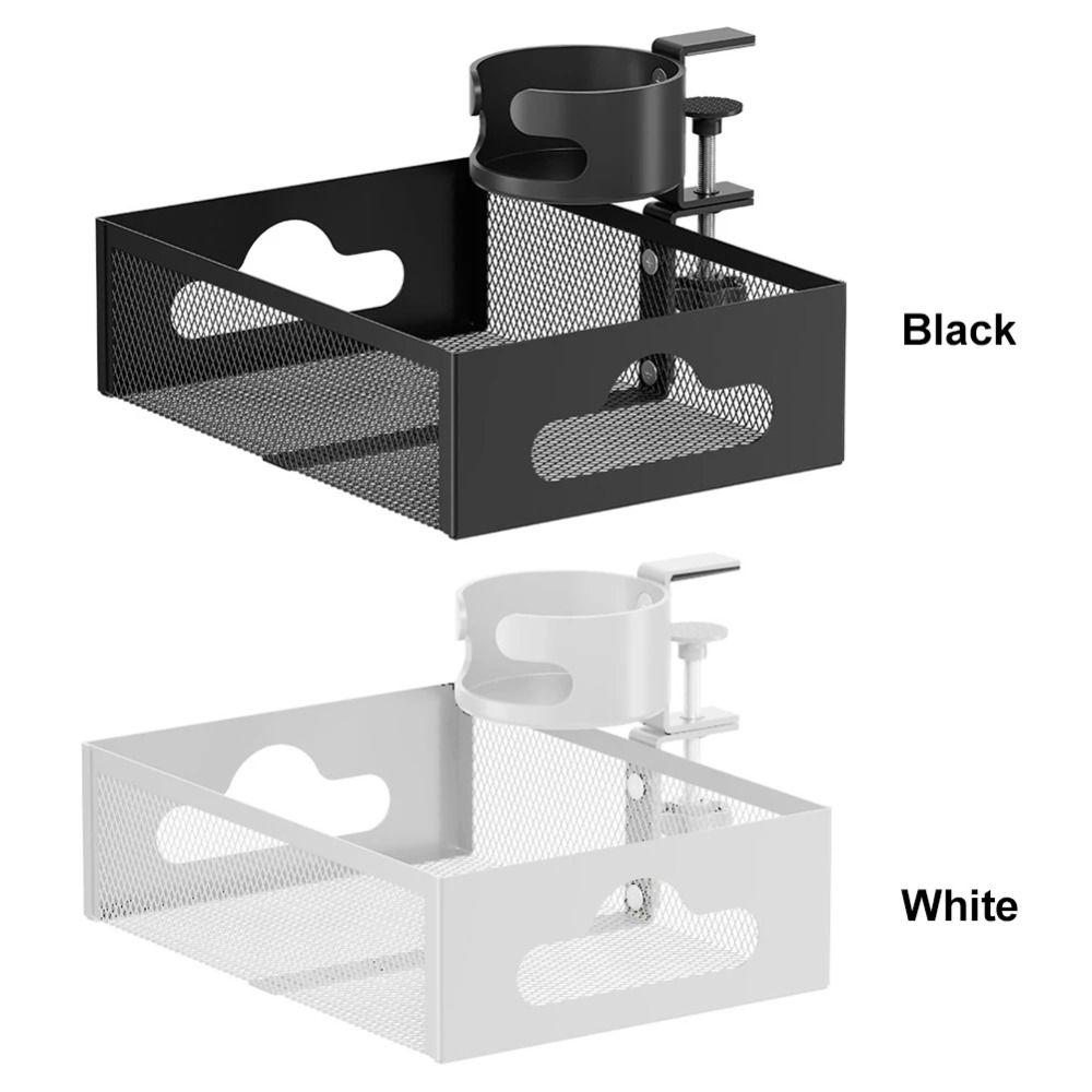 No Drill Under Desk Storage Rack 360 Degree Rotating Desktop Stationery Shelf  Home