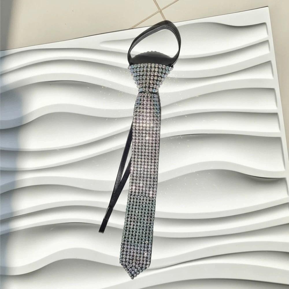 Choker Full Rhinestone Tie Locomotive Style Pre-tied Tie Y2K Punk Style Long Necktie  Students