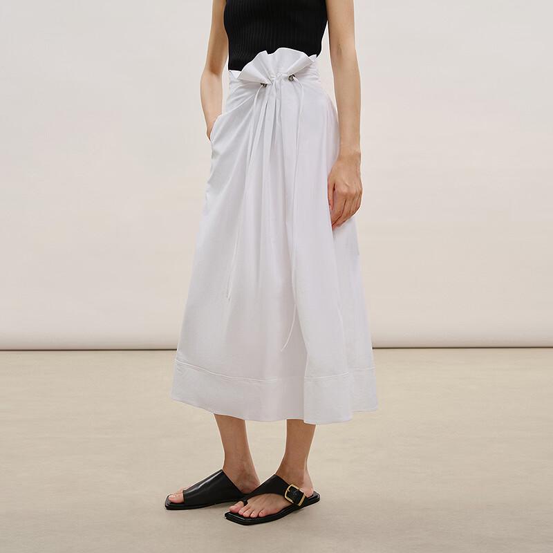 LESS Cotton Blend Pleated A-Line Midi Skirt