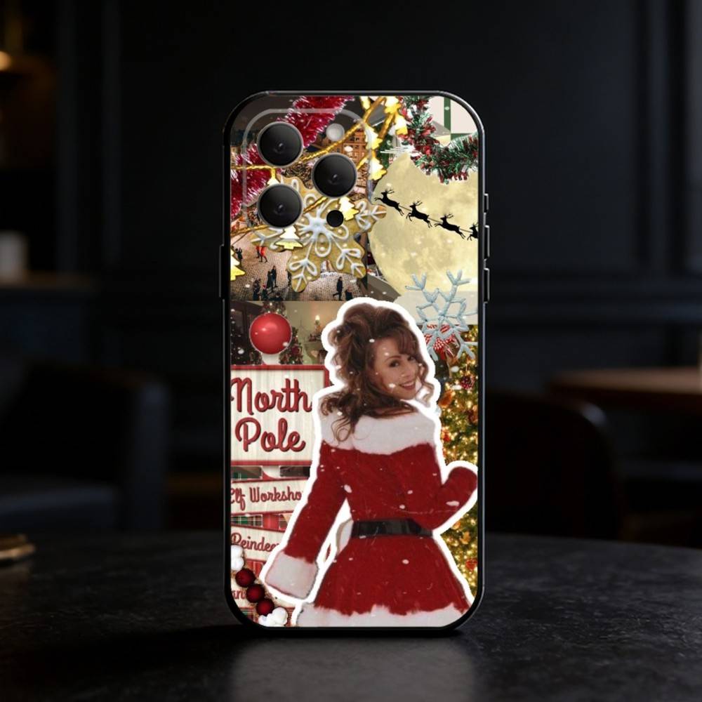 M-Mariah Singer Carey Christmas Phone Case For iPhone 17,16,15,14,13,12,11 Plus,Pro Max,SE4Soft Silicone Black Cover