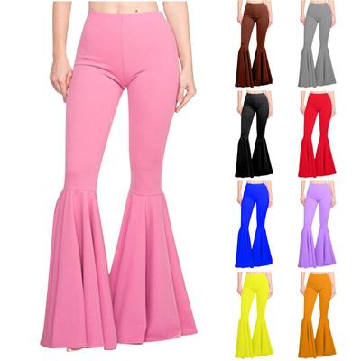 Dámské jednobarevné kalhoty s elastickým pasem Sportovní Stretch Flare Běžecké ležérní kalhoty
