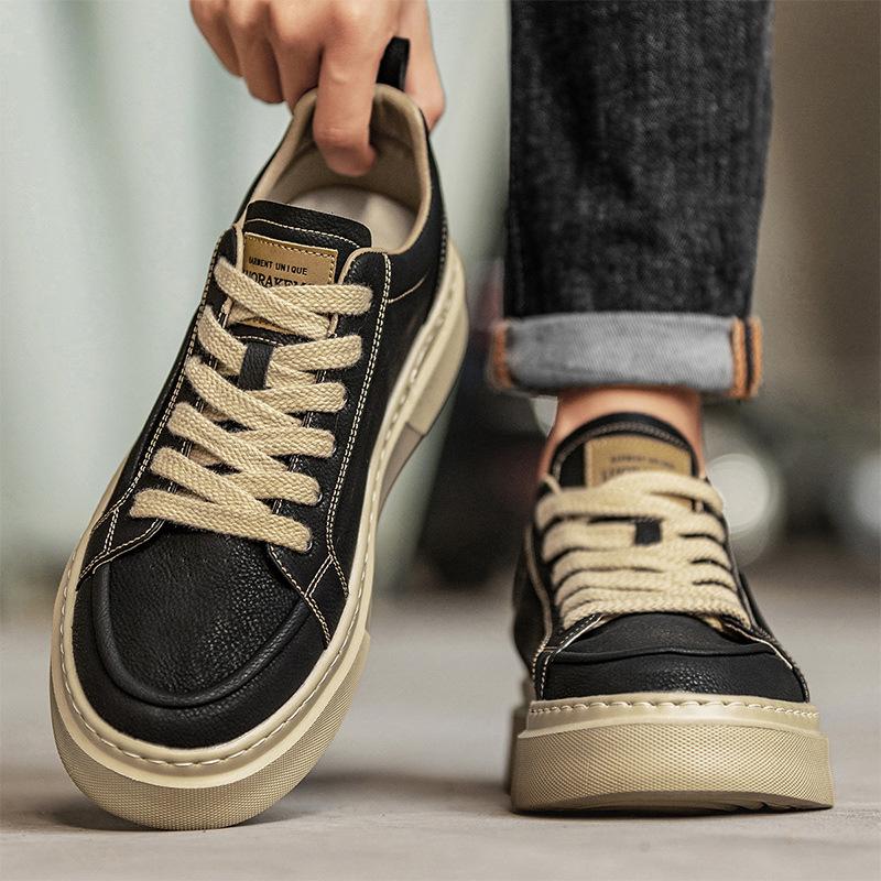 Fashion New Shoes for Men Leather Casual Shoes Trend Flat Skateboard Shoes Fashion Cool Lace-up Sneaker