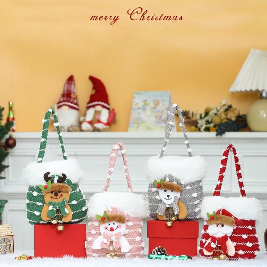 Plush Christmas Small Gift Bag 3D Snowman Santa Doll Fruit Candy Bag Christmas Eve New Year Tote Bag for Xmas Party Supplies