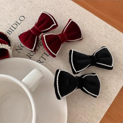 Velvet Rhinestone Bow Hairpin Autumn and Winter Low Ponytail Braid Clip Versatile Hairpin Hair Accessories