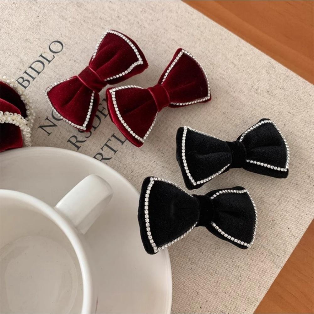 Velvet rhinestone bow hairpin autumn and winter low ponytail braid clip versatile hairpin hair accessories