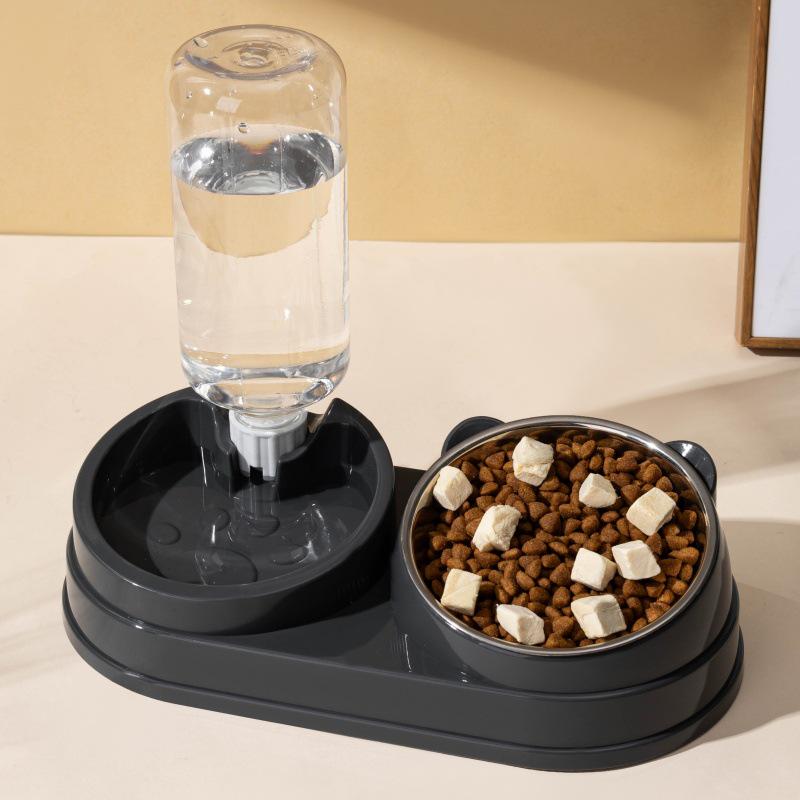 Automatic Double Bowl Pet Feeder: Slanted Stainless Steel Bowl for Cats & Dogs