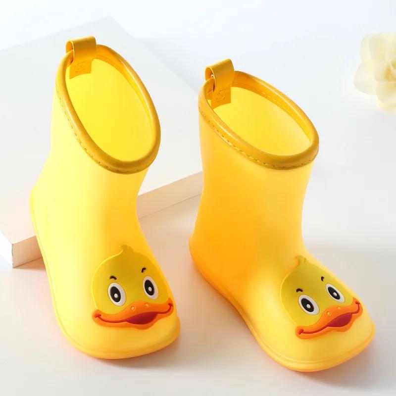 Nice Wide Round Toe Children Rainboots  Baby PVC Rubber Waterproof Kids Water Shoes Lovely Cartoon Rain Boots Platform