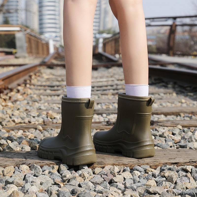 Rain shoes women's short water shoes fashionable low tube thickened rain boots warm wear-resistant non-slip outdoor kitchen shoes