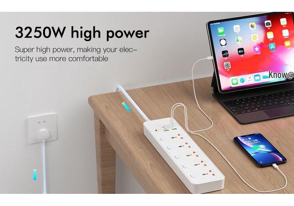 BKL25 Power Strip with 5 Universal Sockets, Independent Switch Control, and Overload Protection