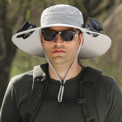Solar Fan Hat with Wide-Brimmed Design Dual-Power Fans 800mAh Battery Outdoor Fishing Hat for Hiking Cycling Fishing