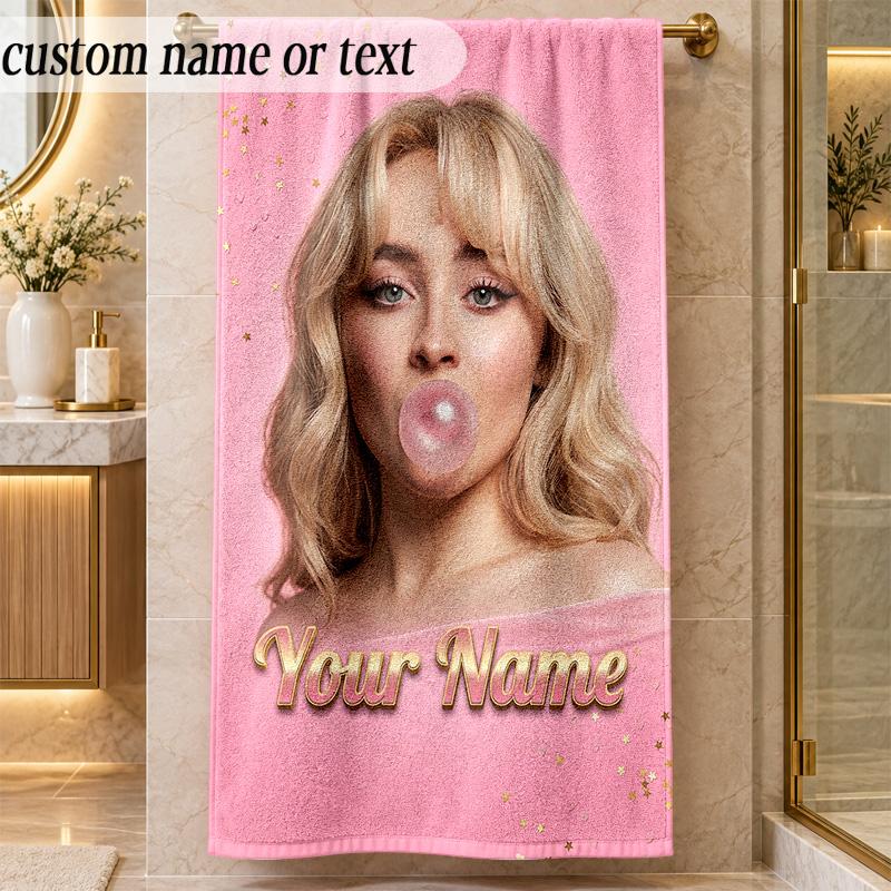Beach TowelSabrina Carpenter Custom Name Text Personalized Soft Towel for Beach Pool Indoor Home Decor Gift