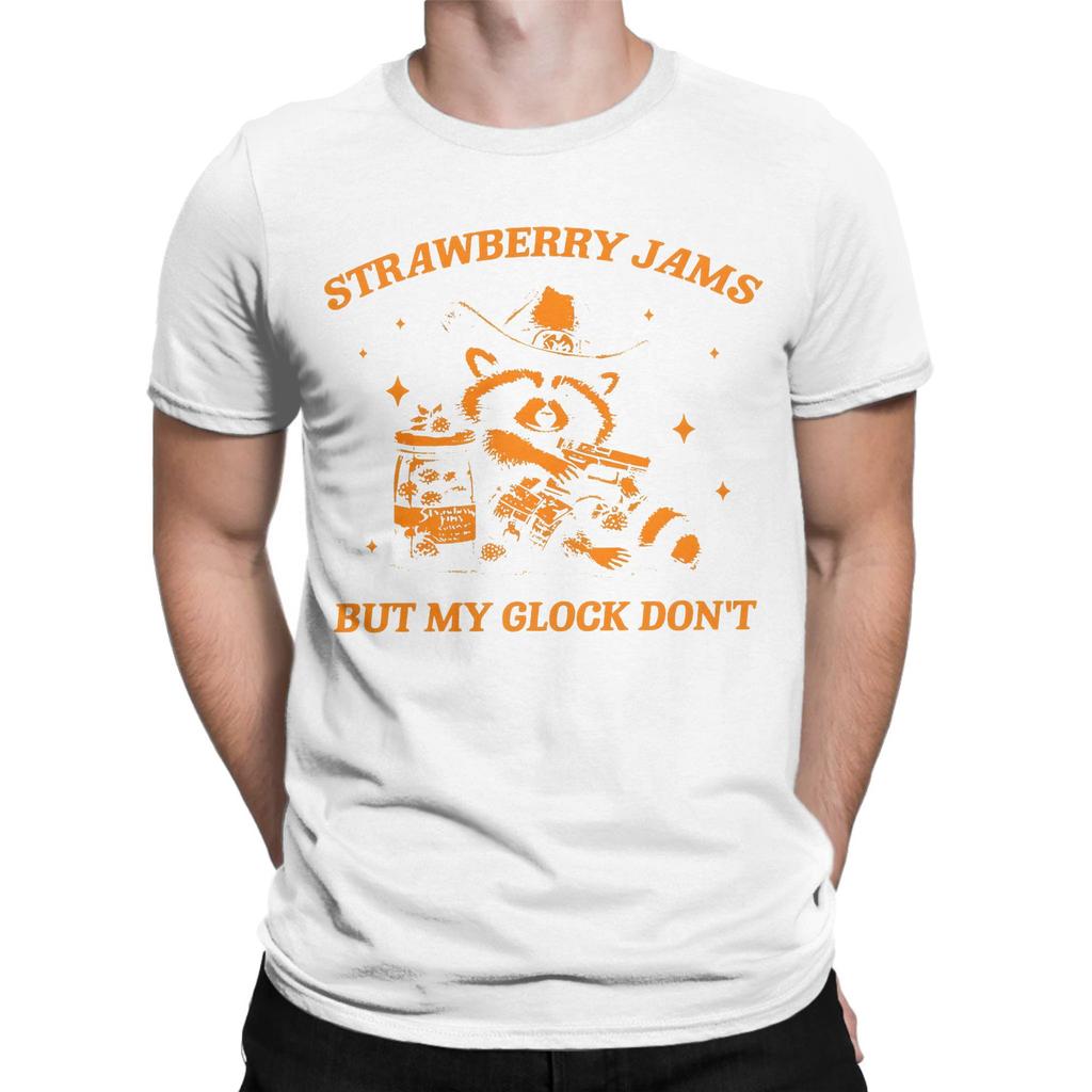 Men Women Printed Raccoon Strawberry Jams But My Dont Raccoon   Tee T Shirt Pure Cotton  T-shirts Clothing