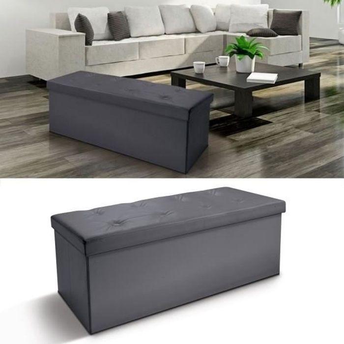 Bench with Foldable Storage Chest - Grey - 76 X 38 X 38 Cm